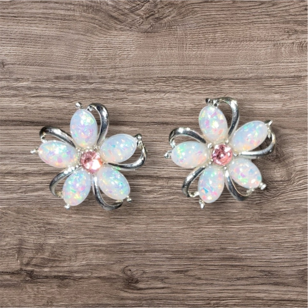 Elegant Silver and Pink Floral Earrings